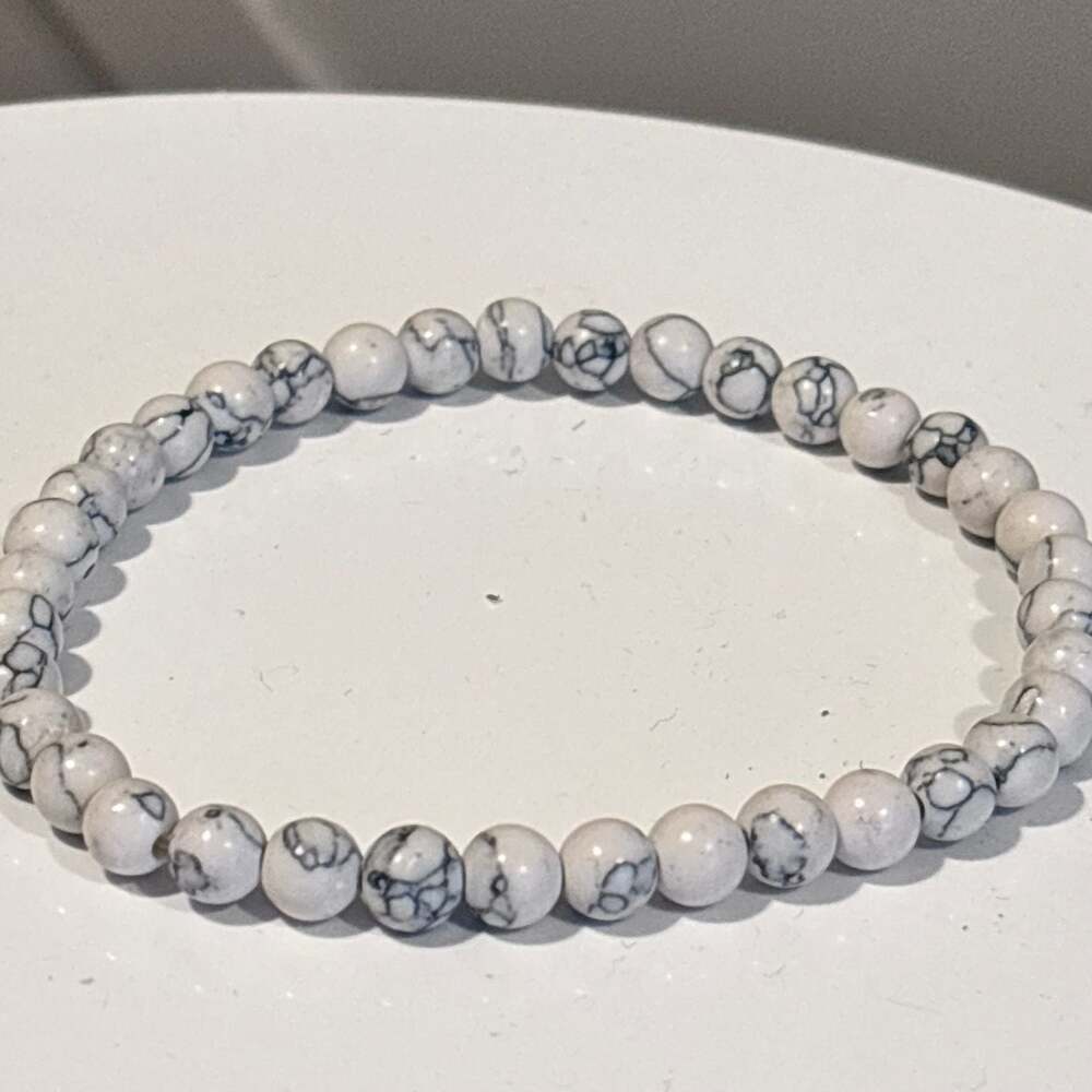 White Black Marble Howlite Stretchable Bracelet